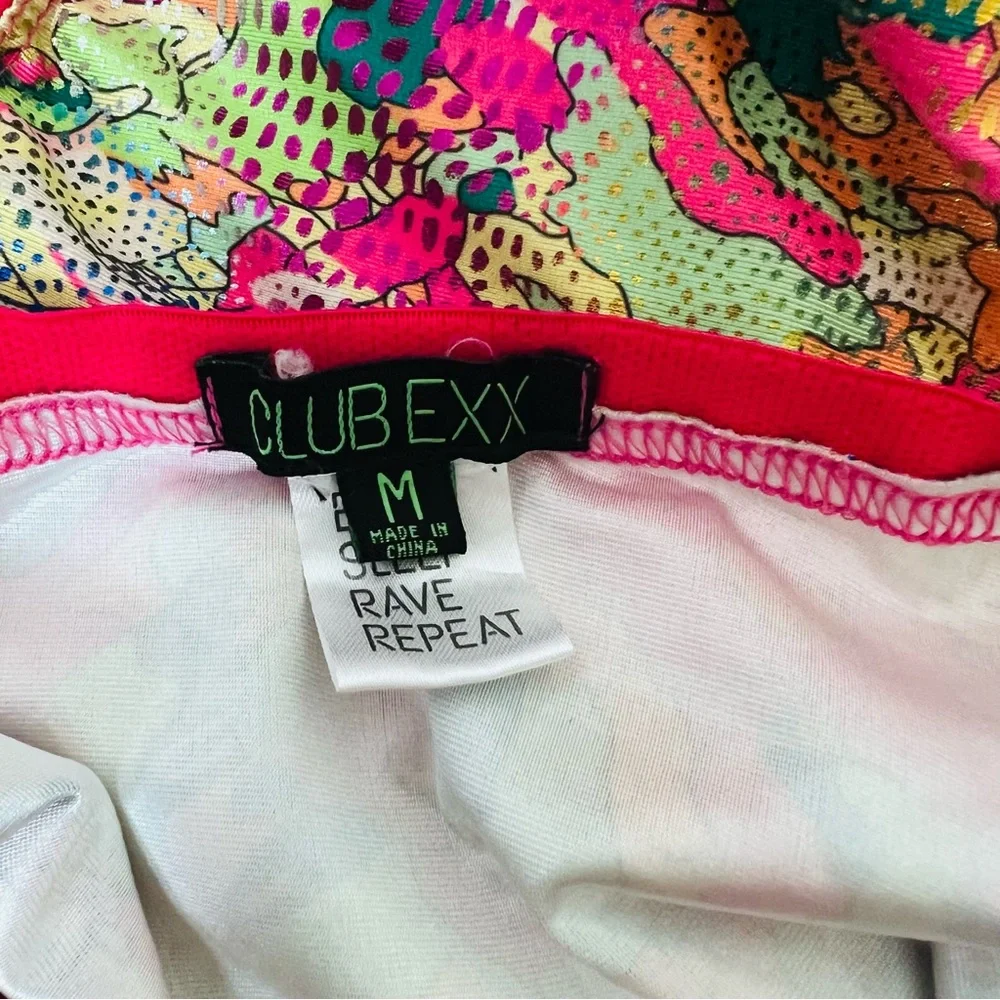 HTF Club Exx Hot Pink & Green Foil Lace Up Rivet Strappy Rave Halter Bodysuit - Picture 8 of 15